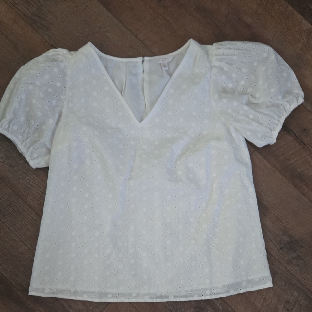 LC Lauren Conrad White Eyelet Blouse with Puff Sleeves